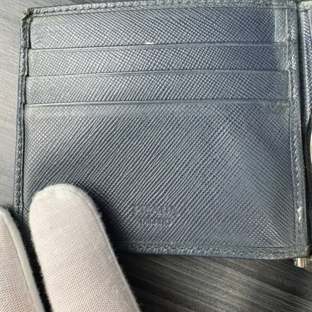 Prada Logo Saffiano Black Leather Bifold Wallet with Money Clip Authentic|Used - Picture 3 of 4